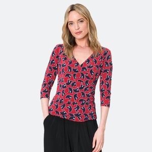 Leota Westport Geo Red Faux Wrap Jersey Top M